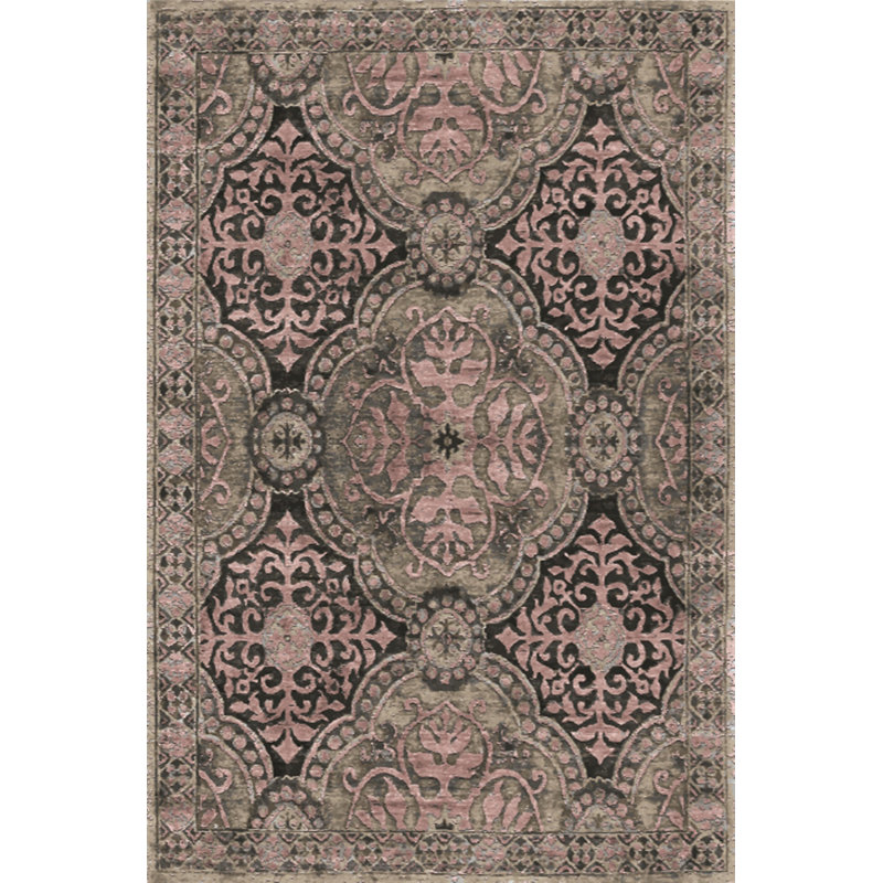 Tapis noir / rose / brun à tissage plat fabriqué à la machine Lainae, Rectangle 4 pi 7 po x 7 pi 3 po