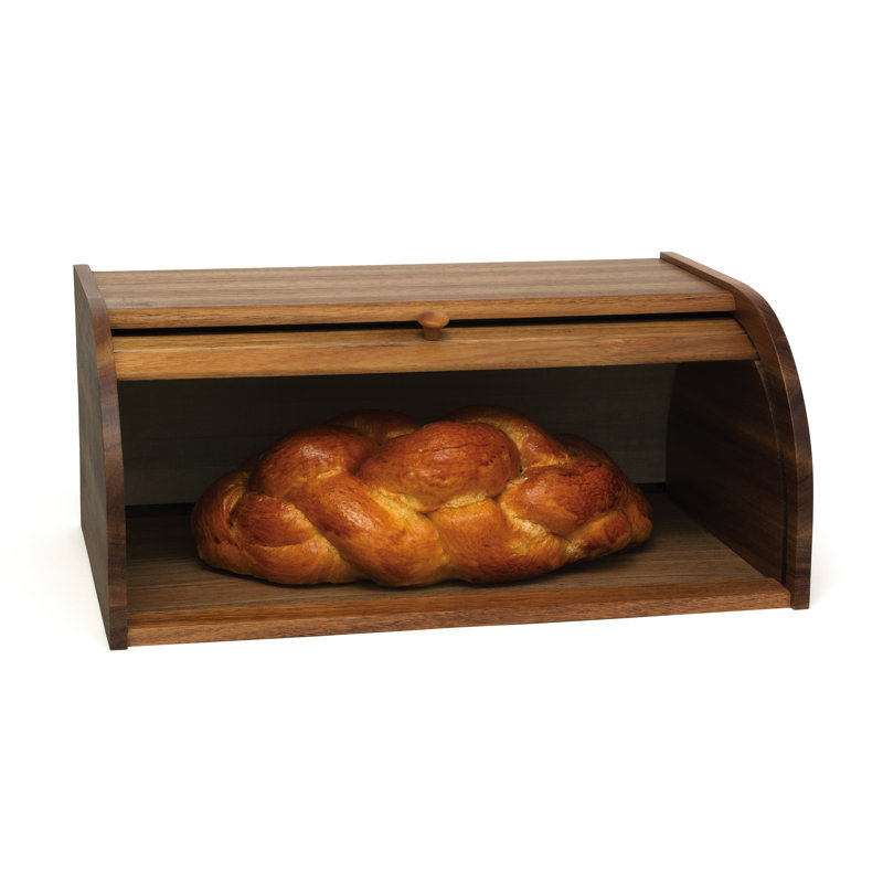 Acacia Wood Rolltop Bread Box with Natural Finish