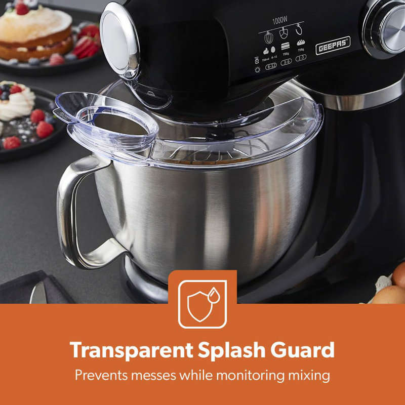 GEEPAS Stand Mixer, 1000W Tilt-Head Food Mixer 12 Speed & Pulse, Black