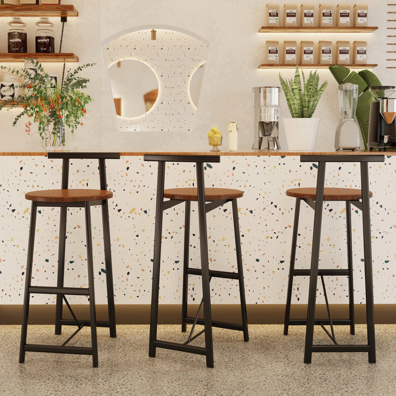 Counter Height Bar Stools  3 , Black & Walnut Brown. Metal Base With 220Lbs Weight Capacity. Ergonomic Seats. Modern Style For Kitchen Island, Lounge. User- Assembly Process 3 Stool , Height. Brown .