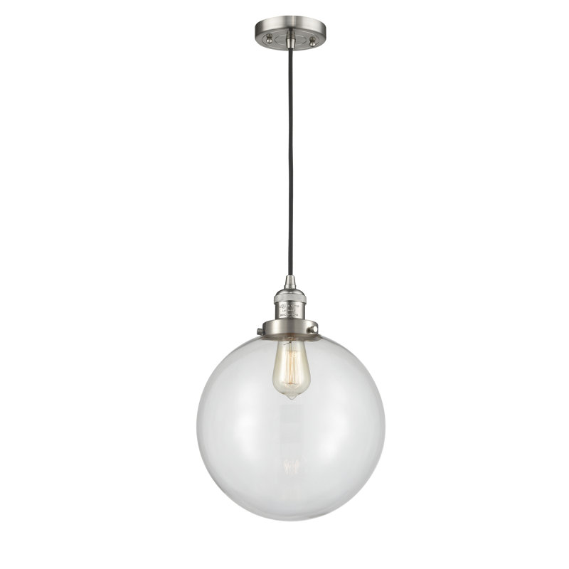 Luminaire sphère suspendu 1 lumières simple Lorene, Transparent, Ampoule non incluse, Nickel satiné brossé