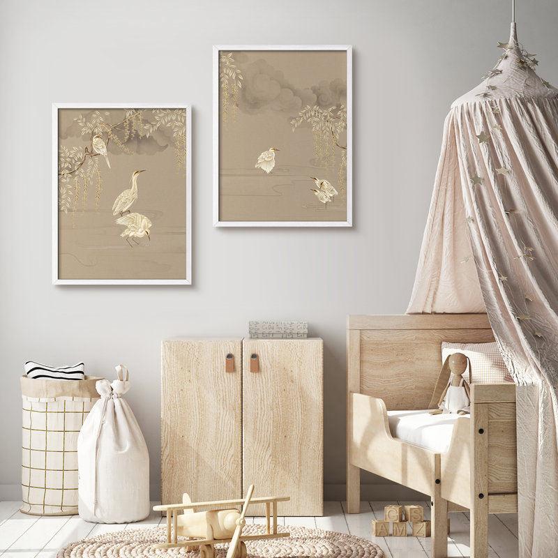 «Rustic Flower On Branch Birds Animals», reproduction d'art encadrée, affiches, salle de bain, petit art mural, Blanc