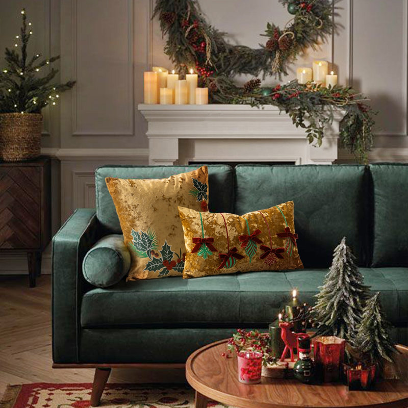 Coussin décoratif de Noël en velours doré 12 po x 20 po, Rectangle H 12 po x l 20 po, Géométrique or