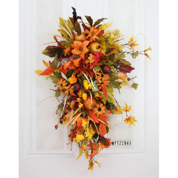 The Holiday Aisle® Fall Faux Sunflower Silk 22'' Wreath & Reviews | Wayfair
