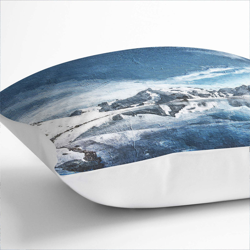 Winter Mountain Reflection Cushion with Filling, 40cm H x 40cm W x 15cm D, White