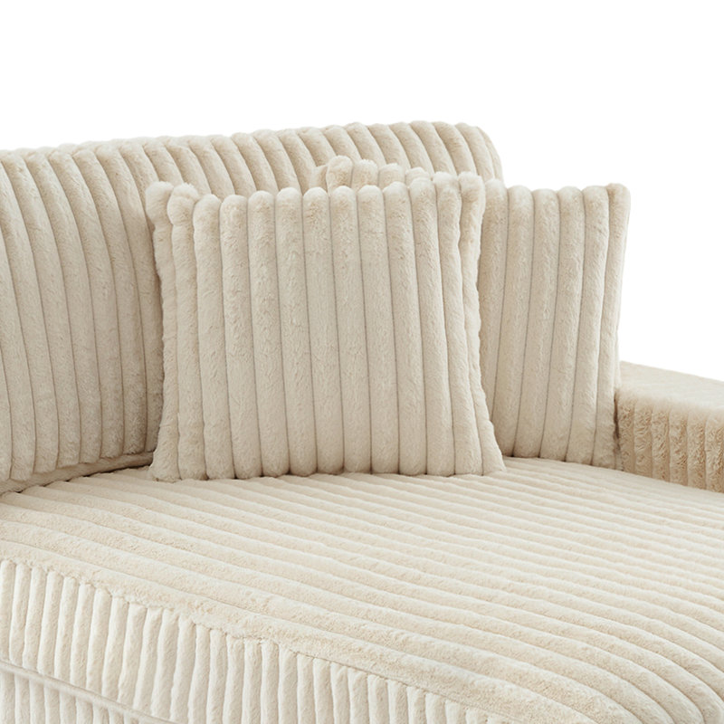 Upholstered White Faux Rabbit Fur Flannel Armchair with Pillow Back, One Arm Single Chair Module Part For Sectional Sofa