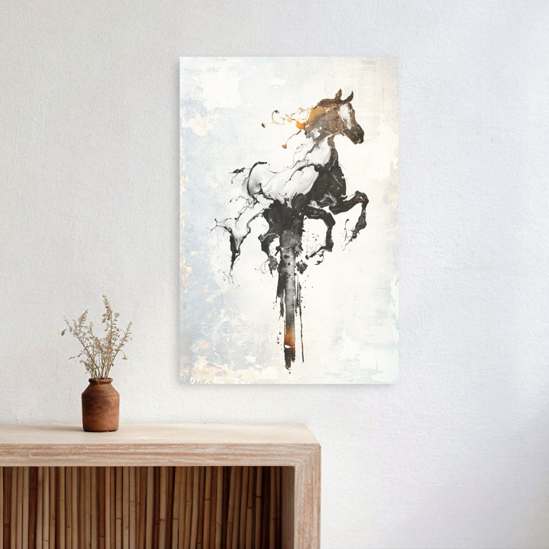 «Dynamic Horse Splash», art contemporain abstrait cheval élégant, 24" H x 16" W