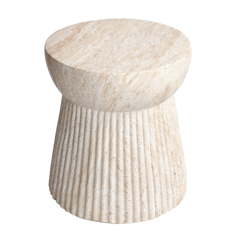 Fluted Travertine Stone Finish Italian Design MgO Side Accent Table
