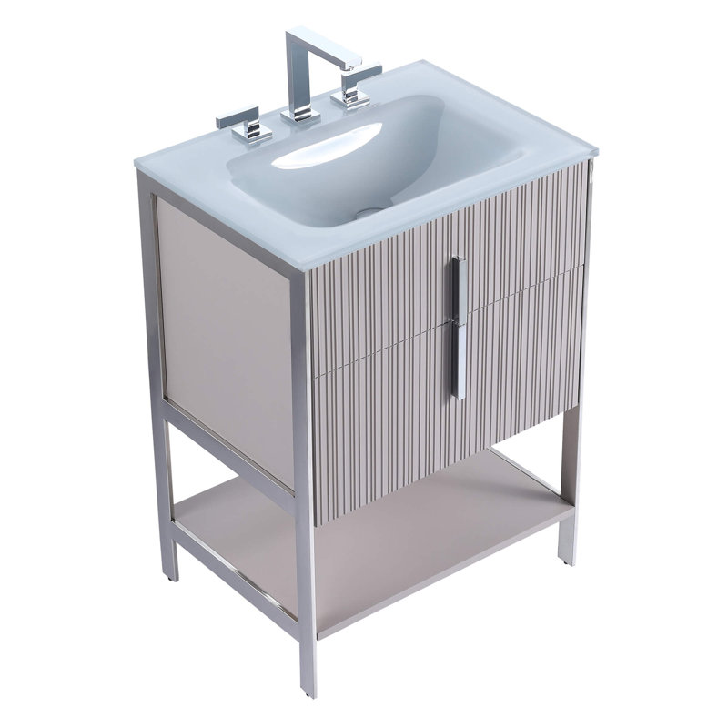 Mirutil Single Bathroom Vanity with Top, Chrome, Bright Taupe