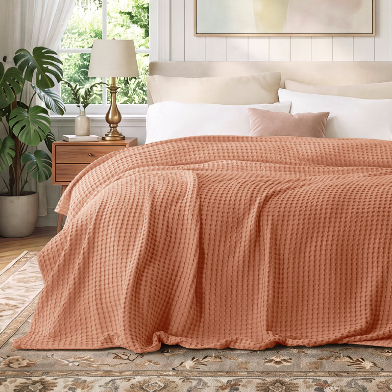 Bedsure 279gsm Cotton & Rayon from Bamboo Waffle Blanket GentleSoft™️, Twin XL, Spice Route