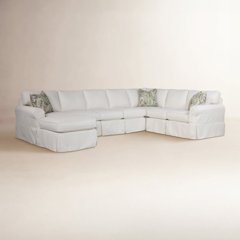 Bedford Four-Piece Chaise Slipcover Sectional, Left Hand Facing, Flower Blossom; 0587-41
