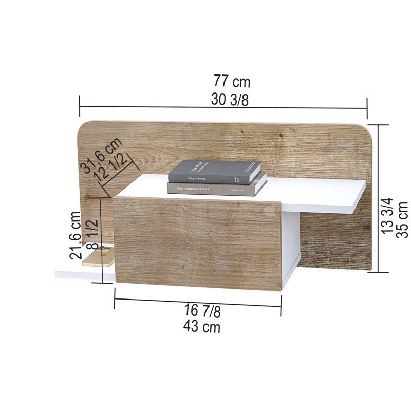 Ena Floating Wall Mounted Nightstand With Open Shelf, Oak