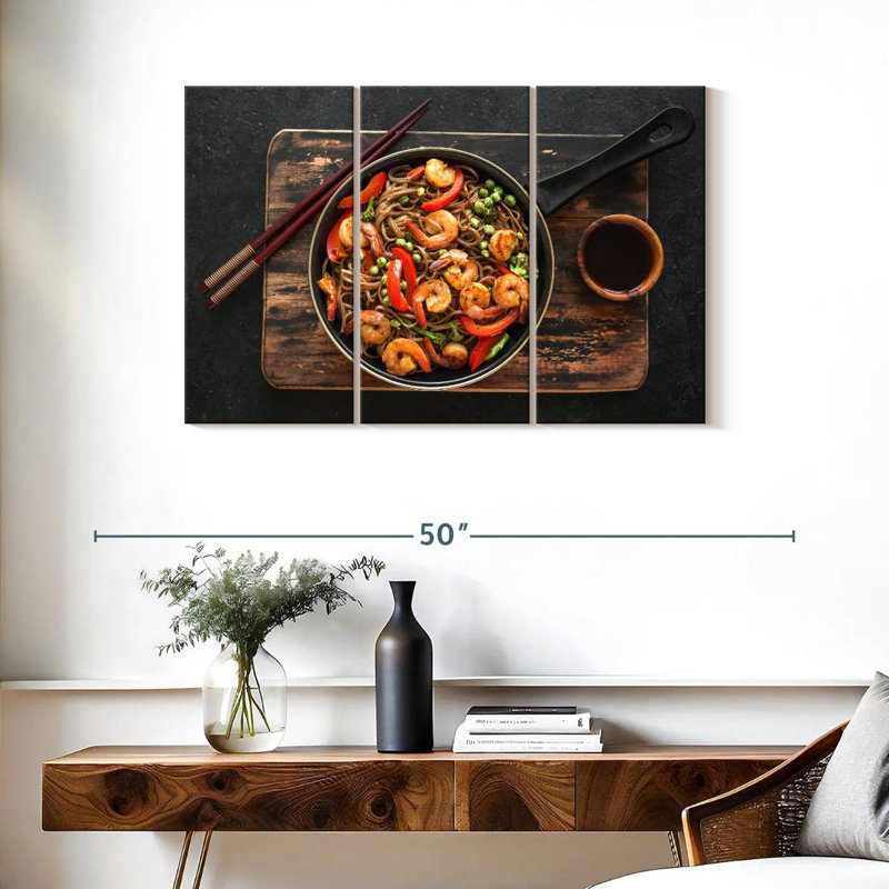 Sauté de crevettes et de nouilles Soba, H 24 po x l 38 po