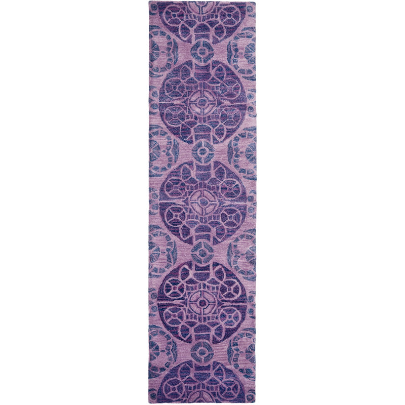 Kouerga Hand Tufted Wool/Viscose Geometric Rug in Purple, Runner 2'3" x 9'