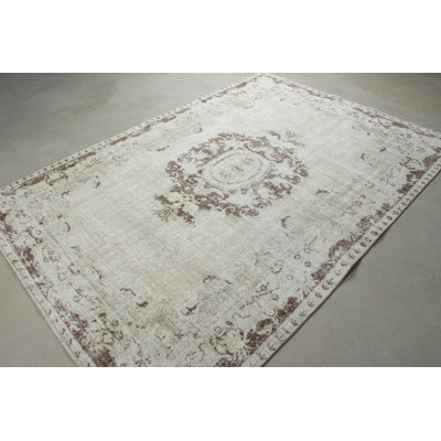 Large Hand-Knotted Turkish Oushak Wool Area Rug in Muted Beige for Living Room or Large Spaces with Vintage Aesthetic