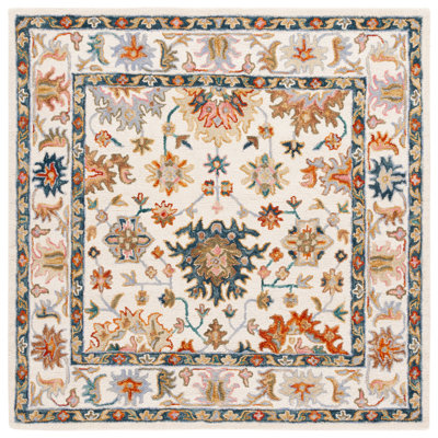 Fredericke Tufted Wool/Cotton Performance Oriental Rug in White/Blue/Yellow