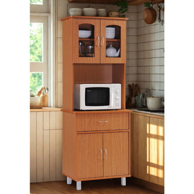 Kitchen Cabinet 23.6 inch Wide Freestanding China Display Hutch with Storage, Microwave Shelf and Utensil Drawer,