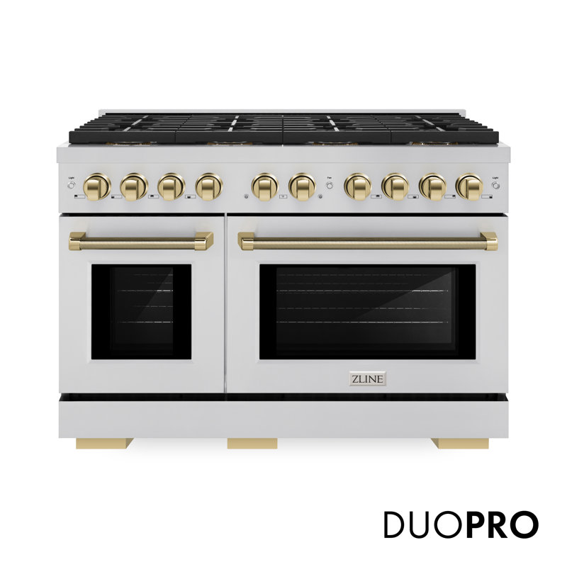 ZLINE Autograph 48 in. Paramount DuoPro Dual Fuel Range in Stainless Steel with Gold Helix Handles, Polished Gold
