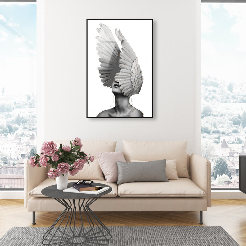Unfurling Reversed Wings Canvas Fashion Print by Oliver Gal, 46"H x 31"W, Black Frame