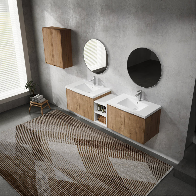 Meuble-lavabo mural 72 po avec lavabo et armoire latérale, portes à fermeture en douceur 72 po