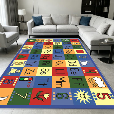 Tapis multicolores à motif alphabétique pour enfants pour le salon, doux et confortables, adaptés à toutes les saisons, faciles à entretenir, tapis de sol intérieur lavable à la machine, sous la ferme pour table, salle à manger, bureau, patio, balcon, décoration intérieure