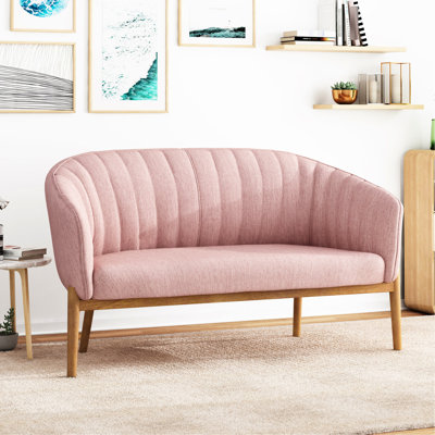 In Blush, Mid Century Modern Design, Channel Stitched , Brown Legs Blush , Rubberwood Support