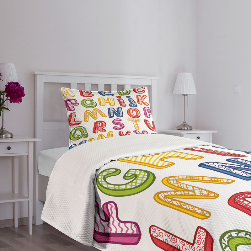 Ensemble de couvre-lit Ambesonne Science 3D lettres ABC multicolore, Couvre-lit simple et 1 taie décorative