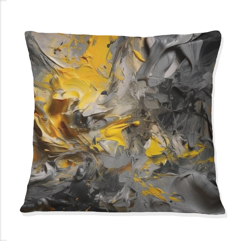 Coussin Bliss Of Happiness en gris et jaune - Collages abstraits imprimés