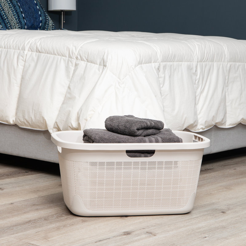 40L Laundry Basket, Clothes Hamper, Linen Design, Plastic, 23.25"L x 15.25"W x 11"H,, Ivory