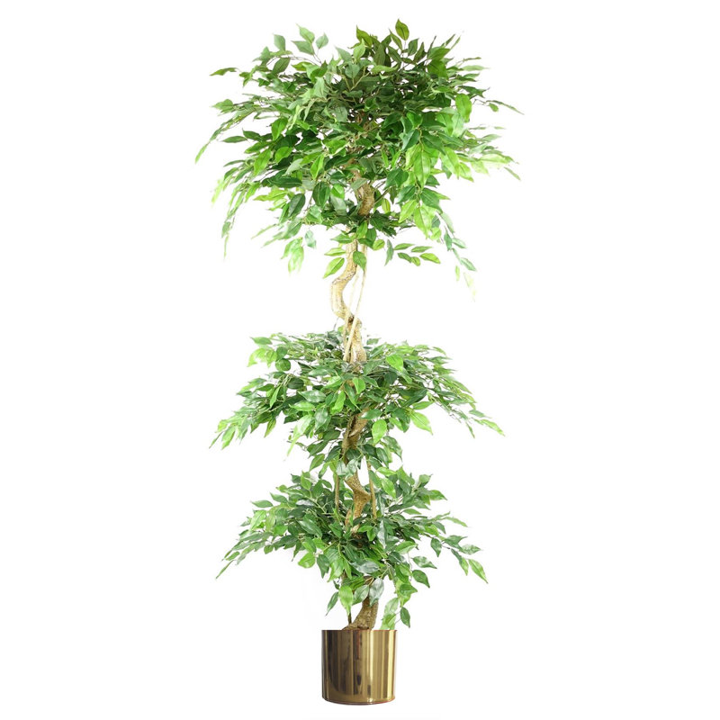 180cm Faux Ficus Tree in Metal Pot, Gold