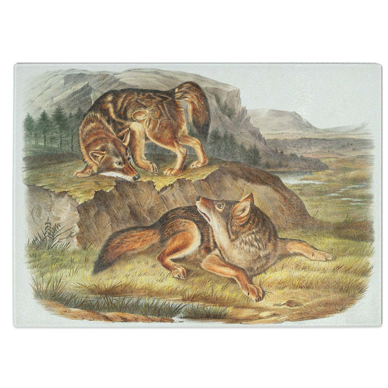 Tempered Glass Prairie Wolves by J.W. Audubon Chopping Board, 39 cm W x 28.5 cm L
