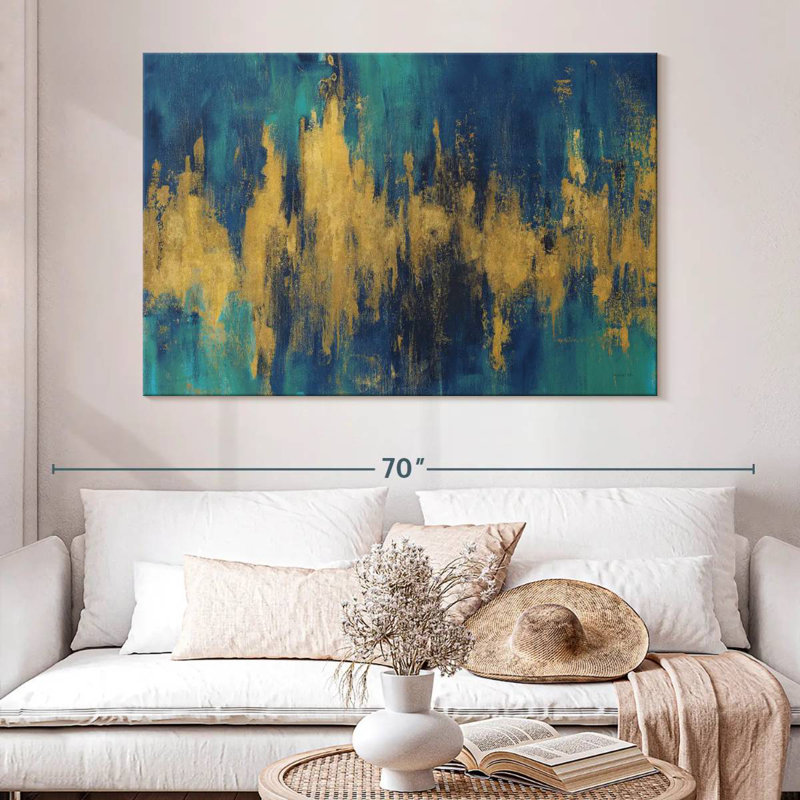 Avery abstrait bleu foncé et or, H 34 po x l 51 po
