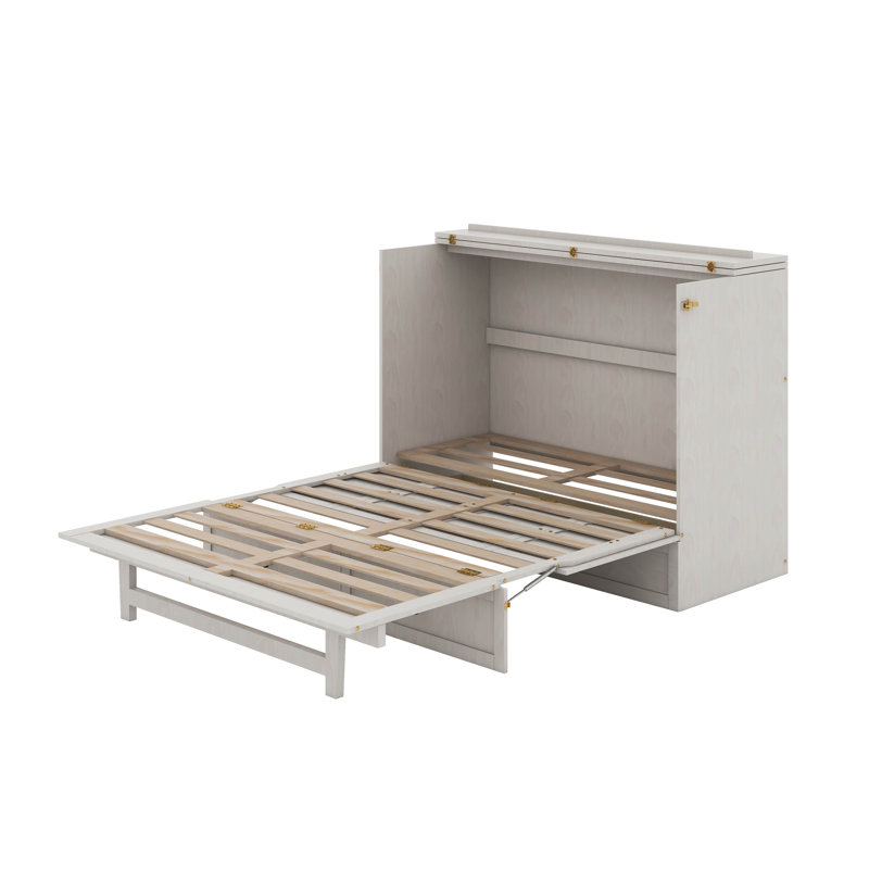 Lit escamotable double avec grands tiroirs, Blanc brossé, Complète