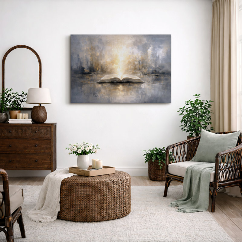 Illustration de livre ouvert, concept de bureau inspirant, impression sur toile encadrée, impression sur toile, Toile tendue
