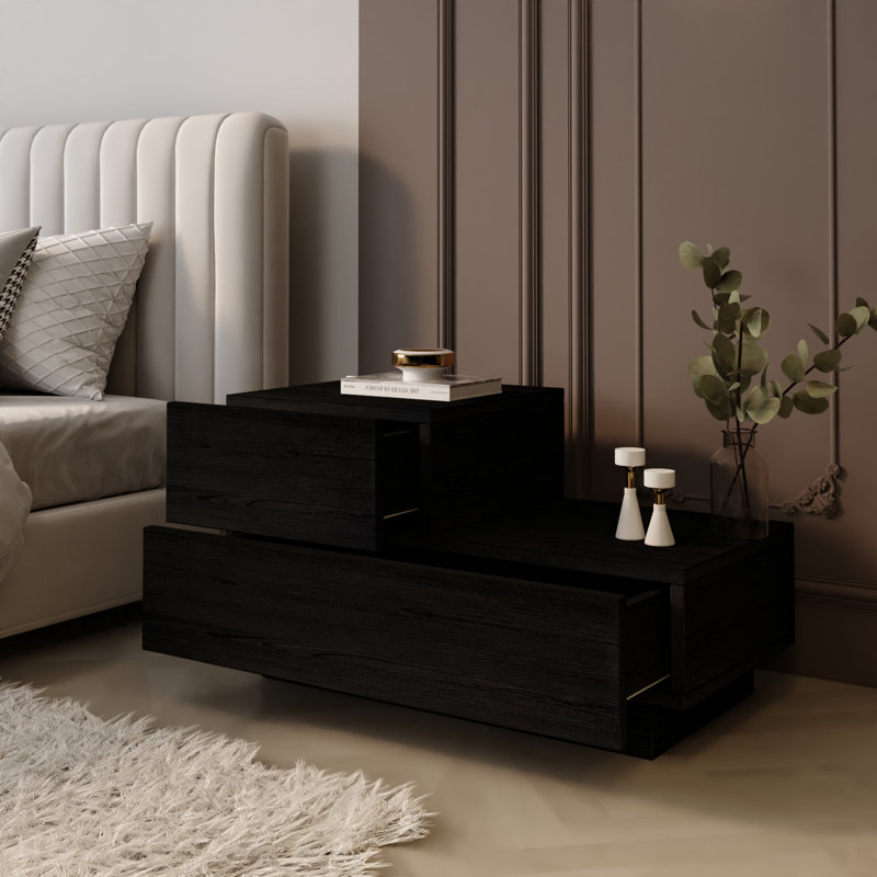 70cm W Particle Board / Chipboard Bedside Table, Black Wood