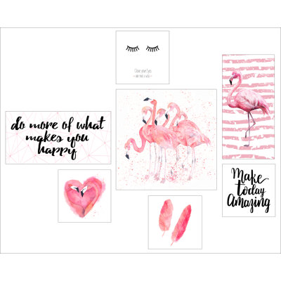 Flamingo Style Graphic Art Print On Wrapped Canvas - 7 Piece Wrapped Canvas Print