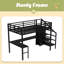 Lit mezzanine double avec bureau en L et port USB, lit mezzanine en métal avec garde-robe et tablette réglable, lit mezzanine haut avec DEL pour enfants, adolescents, adultes