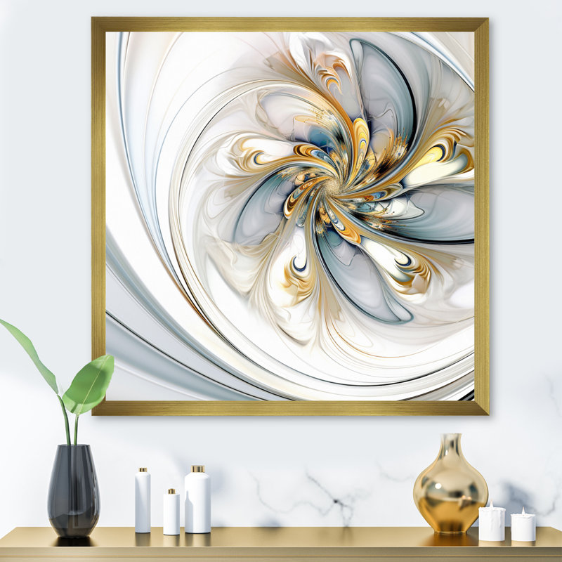 Fractal Flower Joy en blanc cosmique - impression, H 30 po x l 30 po x P 1 po, Cadre doré simple