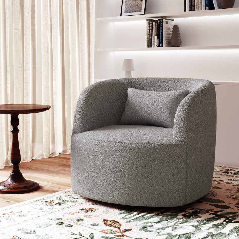 Aunna 34" Sherpa Upholstered Swivel Barrel Chair, Taupe Polyester