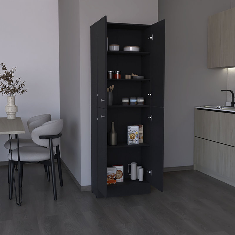 Armoire de cuisine H 71 po, 4 portes, 5 tablettes réglables, buanderie, Noir