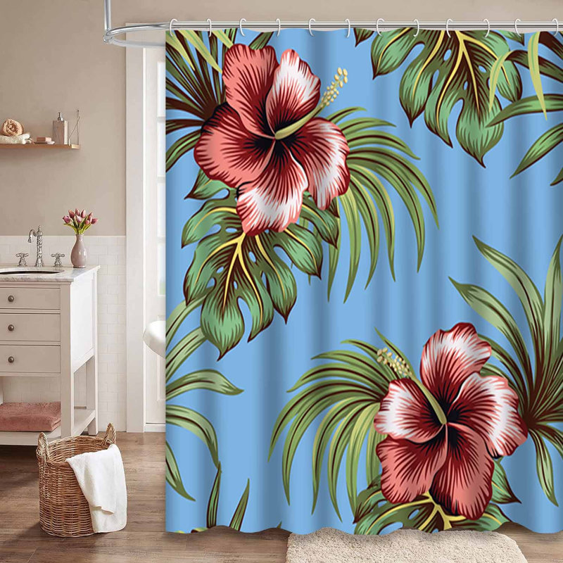 Rideau de douche imperméable hibiscus rétro à motif floral tropical avec 12 crochets, L 72 po x l 84 po
