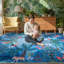 Tapis bleu lavable à motif animal de la jungle 9 x 12 pour le salon, tapis pour enfants doux pour la chambre à coucher, tapis de salle à manger antidérapant moderne, salle de jeux, chambre de bébé-249593417