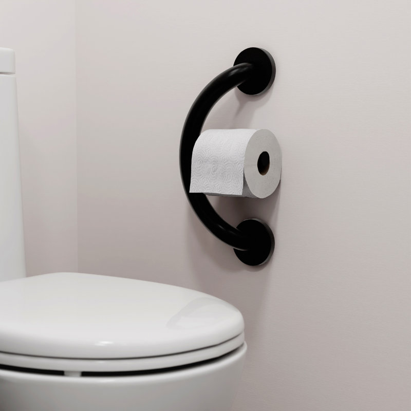 PLUS Toilet Paper Holder 14.5" in , Grab Bar for Bathroom Safety (500 lb Capacity, Matte Black