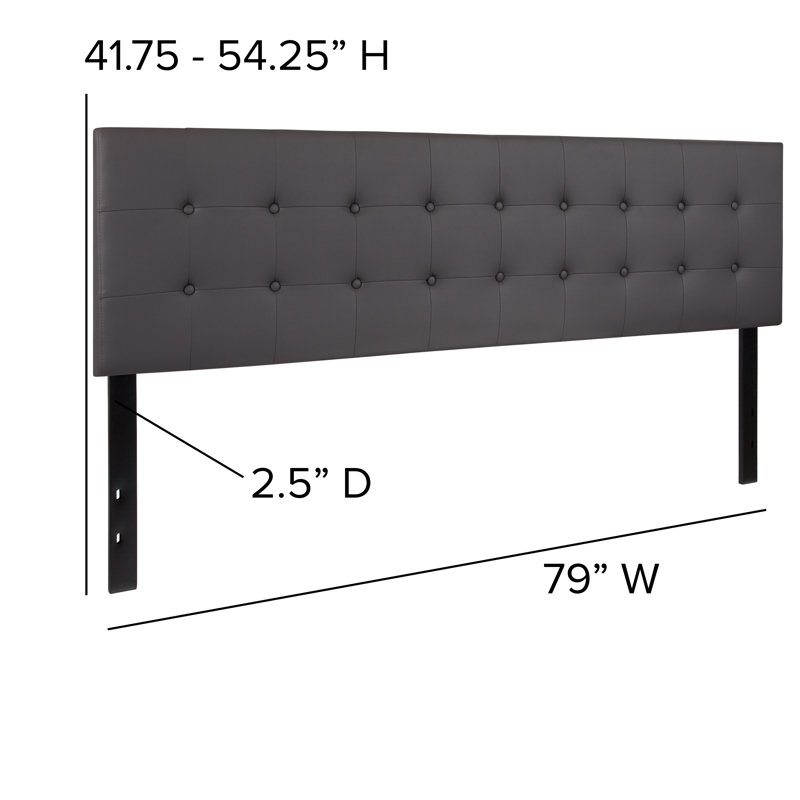 Gray King Upholstered Tufted Headboard with Adjustable Metal Rails