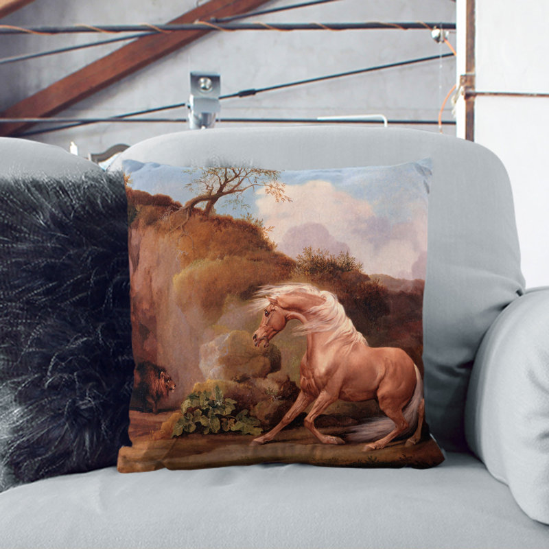 Horse Frightened Square Throw Cushion, 40cm H x 40cm W x 15cm D
