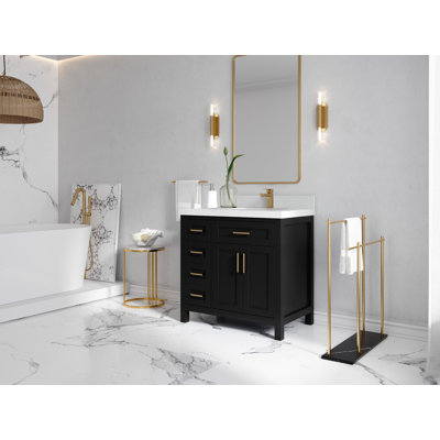 36 In. W X 22 In. D Cambridge Bathroom Vanity Right Offset Sink In Black With 2 In Empira White Quartz -  Willow Collections, CAM_BLK_WHQZ_36R