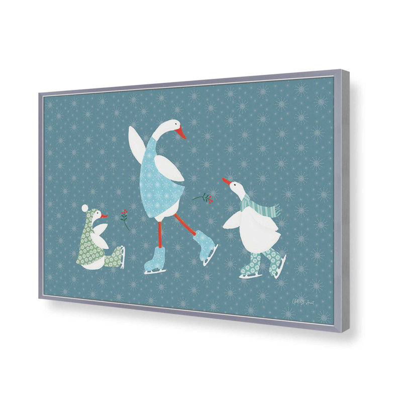 «Ducks in the Snow VI» par Yvette St. Amant, reproduction d'art, H 32 po x l 48 po, Argent argent