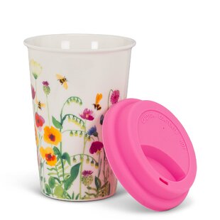 New bone China mug travel mug with silicone lid without handle, Rose  gold