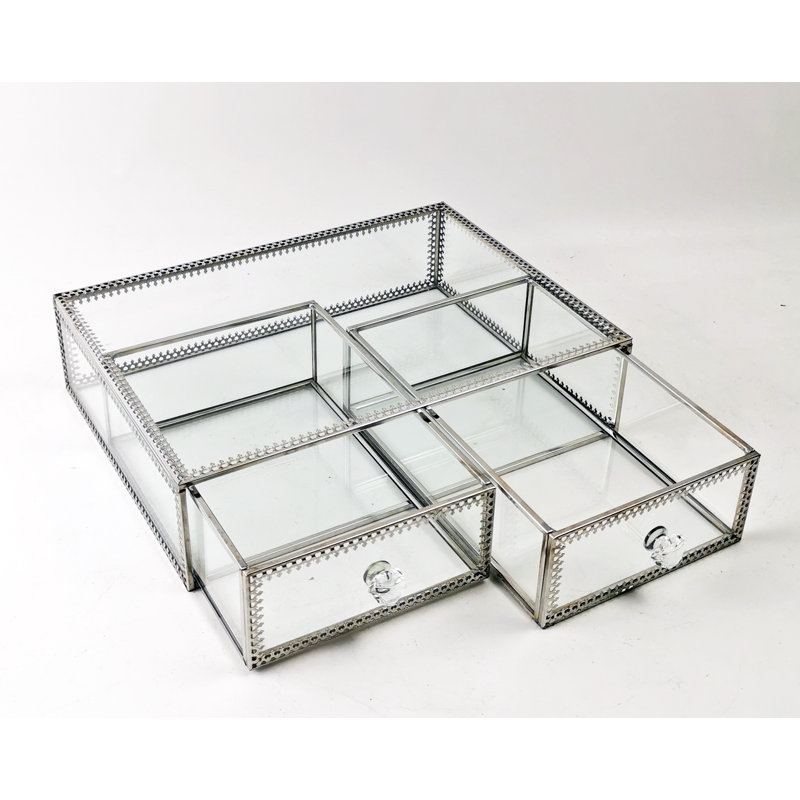 Glass Makeup Organizer, Clear/Silver