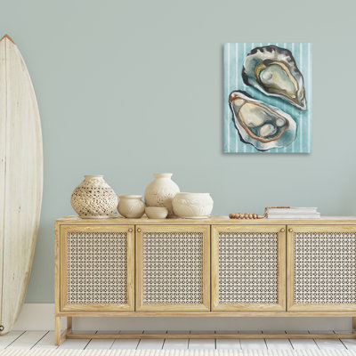 "Oysters on Blue Stripes", art mural sur toile par Daphne Polselli bp-910_CN